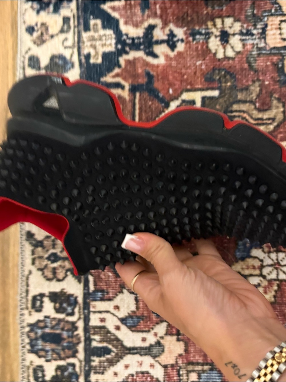 Christian Louboutin Black Studded Slip-On Sneakers with Red Interior - Picture 3 of 4